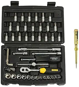 STANLEY STMT72794-8 1/4'' Square Drive Metric Socket Set (46-Pieces) & STANLEY 66-119 127mm/5.5'' Spark Detecting 2-in-1 Screwdriver 3mm 100-500V AC