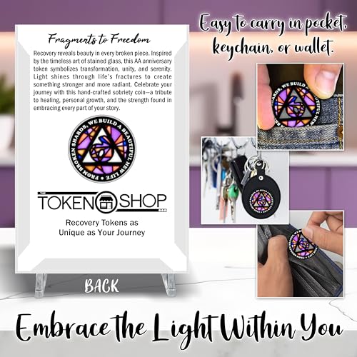 Image of Stained Glass 6 Year AA Chip Sobriety Coin Medallion, Fragments to Freedom Alcoholics Anonymous Addiction Recovery Anniversary Token, Inspirational Sober Gifts for Men and Women by the Token Shop