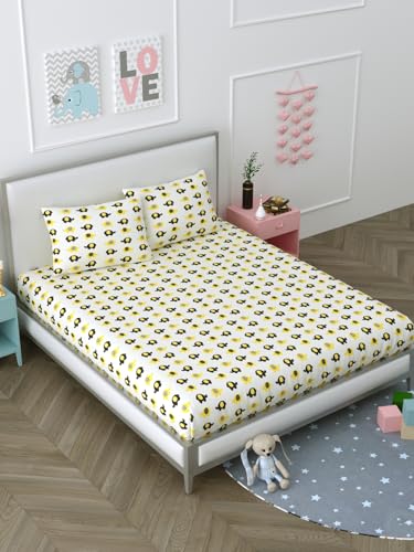 Image of LIVING ROOTS Pure Cotton 1 King Size Bedsheet with 2 Pillow Cover 90 * 104 inches (7.5 * 8.5 Feet) | Rich Fast Colour with No Colour Bleeding | Soft Skin Friendly (110-A)