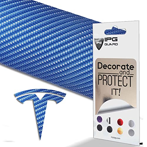 Image of IPG Compatible with Model Y Decal (8 Logo Set) Stickers Set Personalize Your Vehicle (Blue Carbon Fiber)