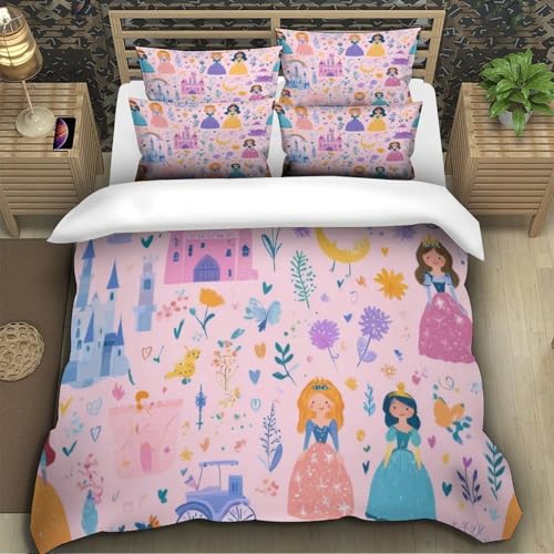 Housse de couette microfibre princesse 3D résistante avec fermeture éclair pratique 135x200