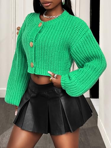 SEGT Women's Women's Chunky Knit Crew Neck Short Cardigan Button Long Sleeve Sweater Comfortable Knit Outerwear3
