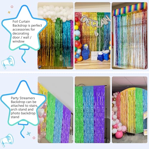 Image of 2 Pack Rainbow Backdrop Curtains, 3.3x6.6FT Colofull Party Decorations, Rainbow Tinsel Backdrop Fringe Curtains Party Streamer for Back to School Kindergarten Decor Wedding Birthday Party Engagement