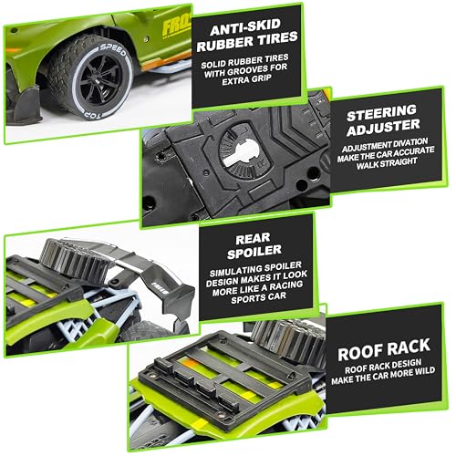 Image of VGRASSP Rechargeable Racing Car Toy for Kids with 2.4 GHz Long Range Remote Control - 1:16 Scale Joystick RC Sports Vehicle (Dark Green)