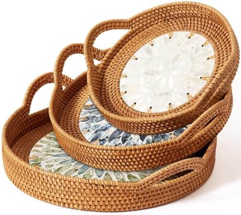 Christmas Gift Set – 3 Handwoven Rattan Trays with Natural Shell ...