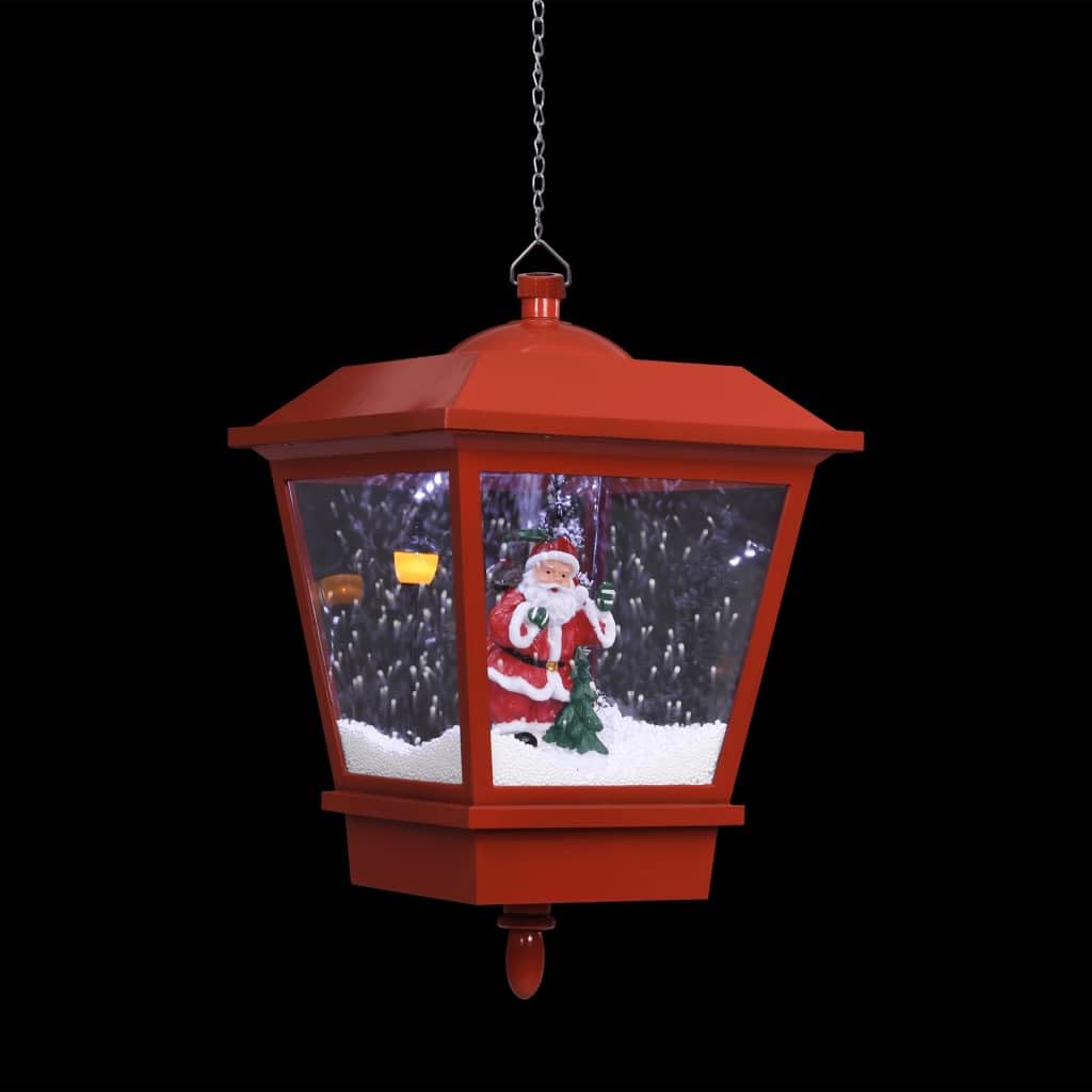 Weihnachts-Hängelampe LED-Licht mit Weihnachtsmann, Schneefallfunktion, rotes PVC Metall Design 27×27×45 cm, mit Kette Haken, für Innen Außen Advent Festtag Fenster Garten