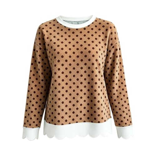 Women'S Casual Polka Dot Sweatshirt Crew Neck Long Sleeve Scalloped Hem Top — view 3