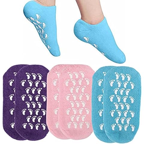 3 Pairs Moisturising Socks, Cotton Socks for Moisturising, Gel Socks for Women and Men Moisture Socks for Moisturising Dry Feet Helps Repair Dry Cracked Skins and Softens Feet (Blue, Pink, Purple) Cover