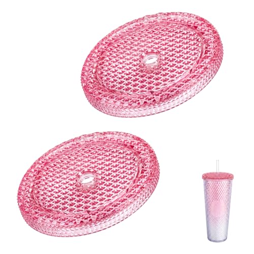 2 PCS Tumbler Replacement Lid Compatible with Starbucks Cup 24/16 oz Studded Diamond Grid Venti Cold Drink Tumbler Lid