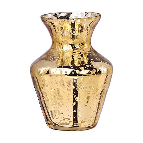 Luna Bazaar Vintage Mercury Glass Vase (4-Inch, Penelope Mini Urn Design, Gold) - Decorative Flower Vase - for Home Decor, Party Decorations, and Wedding Centerpieces