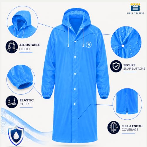 Image of Reusable EVA Hooded Raincoat| Transparent Waterproof Rain Wear for Men & Women | Elastic Full Sleeves | Front Button Design | Knee Length Free size