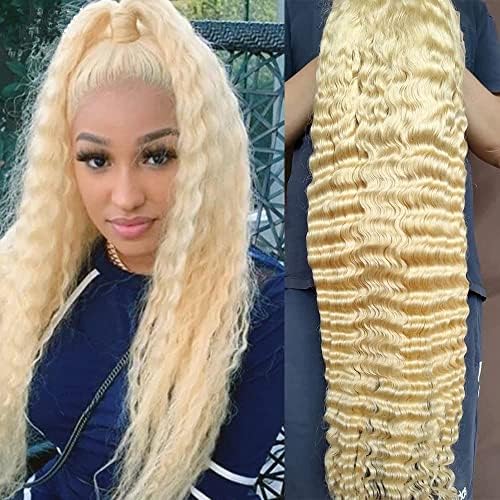 Zymon 38 Inch 613 Blonde Deep Wave 13x4 Lace Front Wig Human Hair 210% Density Curly Glueless Wigs Pre Plucked 613 Water Wave HD Lace Wig (38 inches, 613 deep wave)
