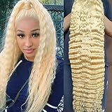 Zymon 38 Inch 613 Blonde Deep Wave 13x4 Lace Front Wig Human Hair 210% Density Curly Glueless Wigs P