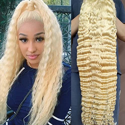 Zymon 38 Inch 613 Blonde Deep Wave 13X4 Lace Front Wig Human Hair 210% Density Curly Glueless Wigs Pre Plucked 613 Water Wave Hd Lace Wig (38 Inches, 613 Deep Wave) #TOP2