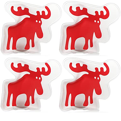 com-four® 4X Taschenwärmer wiederverwendbar - Handwärmer mit Elch Motiv für Kinder - Wärmepad für kalte Tage und für unterwegs - Wärmeknickkissen (04 Stück - Elch rot) Cover