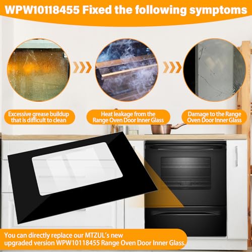 Image of WPW10118455 Outer Oven Door Glass Compatible With Whirlpool Stove Outer Glass W10118455 Whirlpool Oven Outer Glass Door Replacement Parts W10010680, W10075990, 1470262 Exterior Door Glass