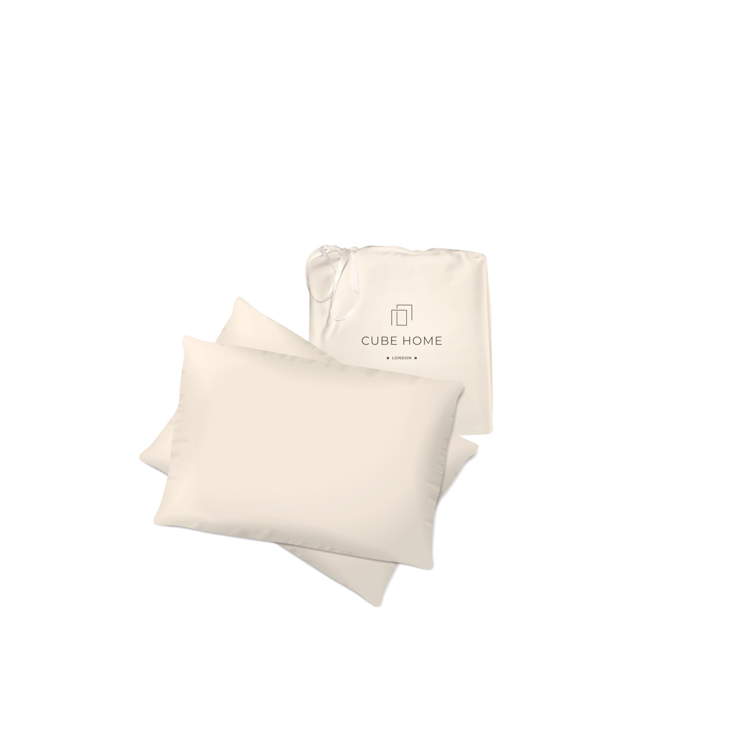 Cube Home - Luxury Pillowcase Set of 2-100% Natural Bamboo, Silky Soft and Breathable for Hair and Skin Health, Hypoallergenic, Anti-Bacterial, Thermal-Regulating - Beige