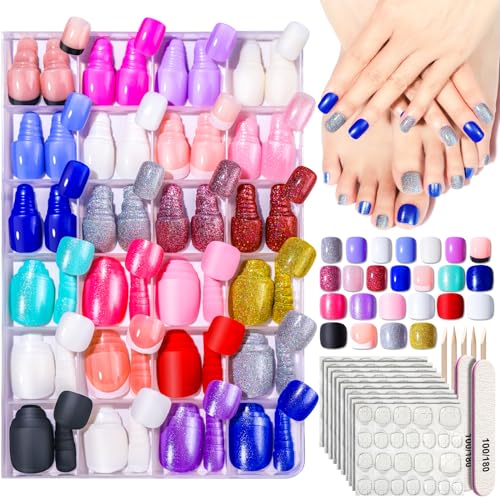 FANDAMEI 24 Color Press on Nails, 12 Color Press on Nails for Fingernail, 12 Color Press on Toenails...