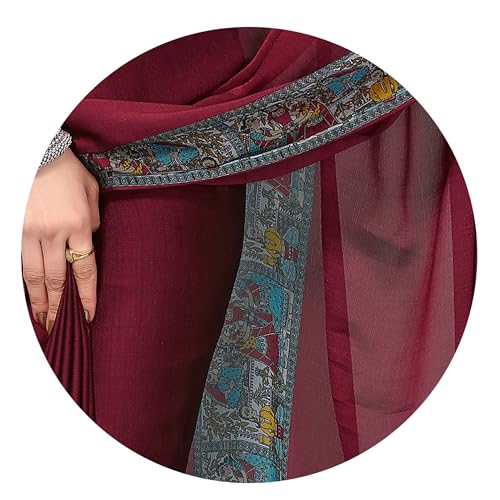 Image of MIRCHI FASHION Saree for Woman Chiffon Madhubani Print | Breathable Comfortable Printed Saree for Office and Regular Use (Available in 15 Designs)