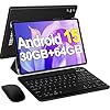 Tableta Android 15 2025 con teclado, tabletas de 10.1 pulgadas Pantalla FHD 30 GB RAM 64 GB ROM 1 TB Expand, Octa-Core 2.0GHz, Widevine L1, batería de 6000 mAh, WiFi 5G y GPS, Gemini AI, Tableta PC 2