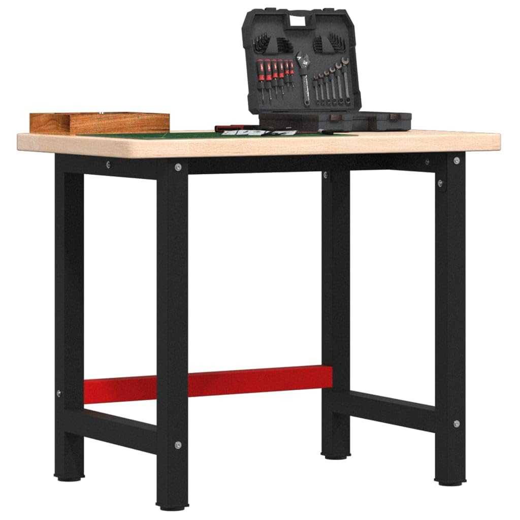 vidaXL Banco Lavoro 100x60x83 cm Legno Massello Rovere Rettangolare, tavolo da lavoro, postazione da lavoro, banco da lavoro in metallo