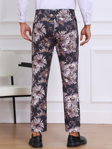 Lars Amadeus Floral Pants for Men's Pattern Trousers Straight Leg Flat Front Flower Printed Pants3