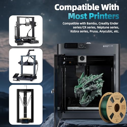 Image of Dual Color Silk PLA 3D Printer Filament 1.75mm,Dual Color 2-in-1 Green-Black Silk Filament 1KG Spool (2.2lbs) Dimensional Accuracy Probability + /- 0.02mm Fit Most FDM 3D Printers, Black-Green