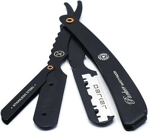 Miniatura 3 de Parker SRXBLK - Maquinilla de afeitar profesional de acero inoxidable estilo clip, acabado negro resistente con 5 cuchillas de recambio, peso