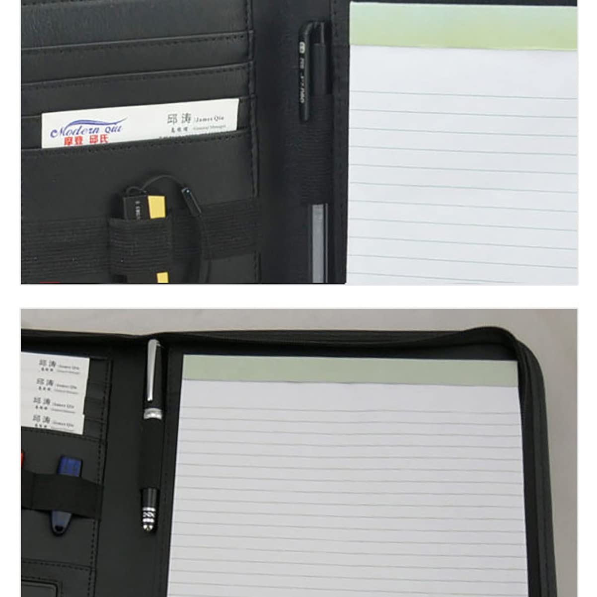 Segregator A4 Padfolio, segregator ze skóry PU z 20-stronicowym notatnikiem i uchwytem na długopisy, teczka na dokumenty A4 do CV, 7 zeszytów lub 6 notatników z kalkulatorem
