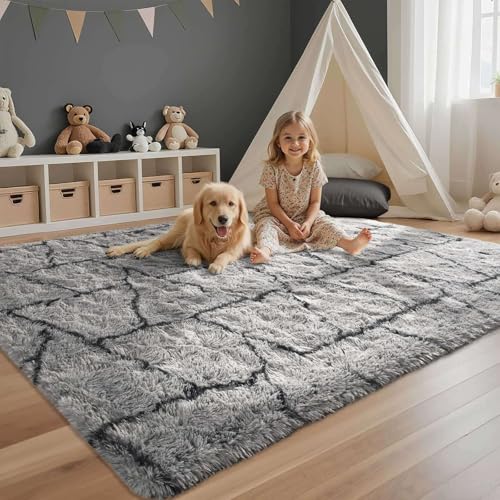 Triangle 4x6 ft Fuzzy Rug for Living Room,Black Bedroom Area Rugs Non-Slip,Carpet for Nursery Kids PlayRoom Indoor Modern Plush Carpets