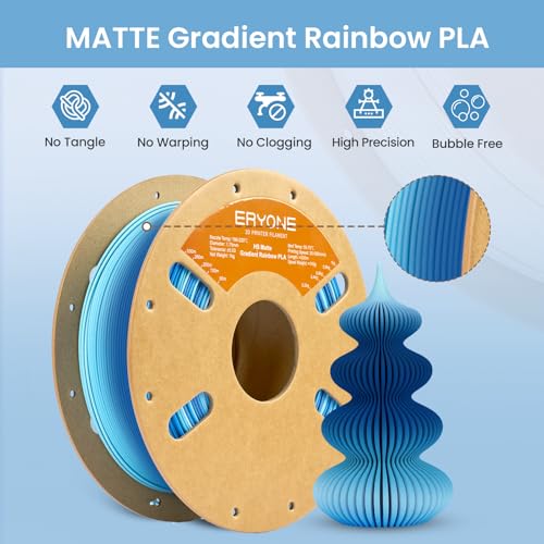 Image of ERYONE Matte Gradient Rainbow 3D Printer PLA Filament 1.75 + /- 0.03mm, HS Matte Multicolor High Speed Filament PLA 1KG(2.2LBS) Spool, Glacier(Blue White Lightblue)