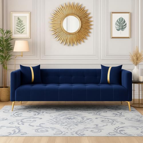 Image of Furny Styling 3 Seater Fabric Sofa Set (Blue) | Soft Velvet Fabric | Modern Design | Comfortable Seating | Living Room Furniture