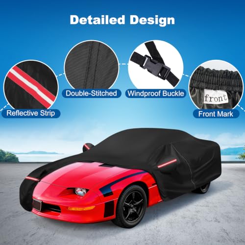 Image of QUNSUNUS Camaro Car Cover Compatible with SS, RS, Z28, IROC 1967-2002, Waterproof Car Cover for Chevy Camaro with Cotton Lining, All Weather Cover with Straps and Zipper