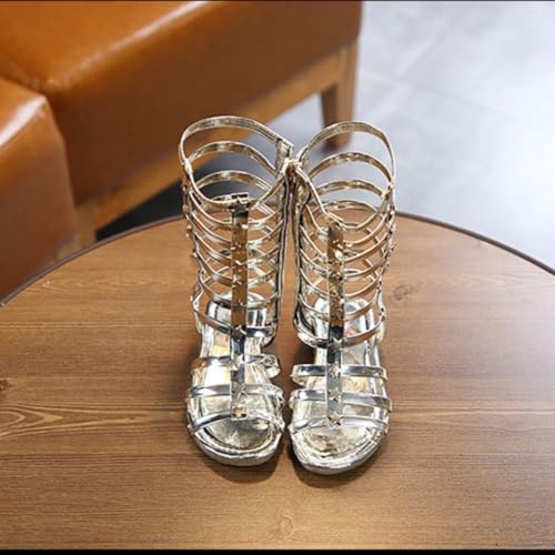 Girls Summer Knee High Rivet Gladiator Sandals Strappy Beach Roman Shoes with Side Zipper3