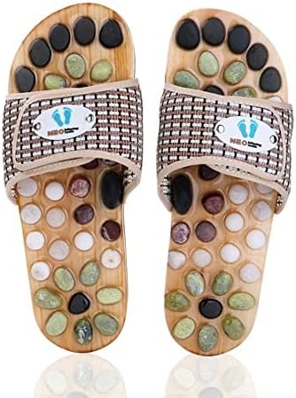 Acupressure Massage Slippers with Earth Stone, Wellness Gifts Therapeutic Reflexology Sandals for Plantar Fasciitis Foot Acupoint Massage Shiatsu Arch Heel Pain Relief, Fit Men 10-11.5 Feet Size
