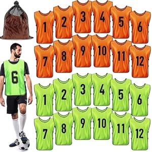 Gatutul Soccer Pinnies, 24 Pack Scrimmage Training Vests in 2 Vibrant Colors, 1-12 Numbered Practice Jerseys for Adults Soccer Basketball Football Volleyball – Orange & Green