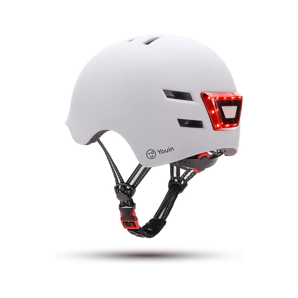 Youin Casco Homologado con LED Frontal y Trasero - Color Blanco - Talla M (52-58cm)- Protección y Visibilidad para Patinetes y Bicicletas - Ventilación Ajustable - Diseño Ligero y Ergonómico
