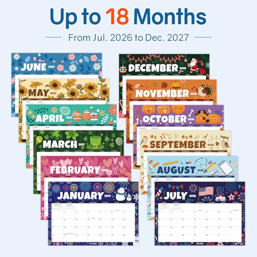 Image of SUNEE Desk Calendar 2026-2027, 17 inch x 12 inch, 18-Month Monthly Desk Calendar from Jul. 2026 - Dec. 2027, Academic Desk Calendar for Teacher, School, Seasons Color