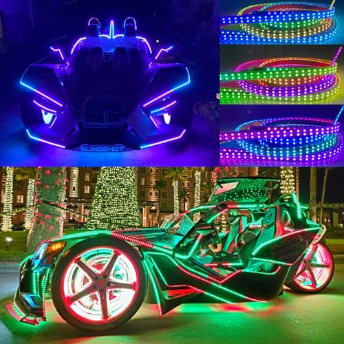 Ydzwavui Slingshot Light Kit - 2Pcs 5FT (1.4M/60) Double Row LED Strips, RGB Color Flowing with Bluetooth Remote | for Polaris Slingshot Motorcycle Off-Road Lighting, IP68 Waterproof