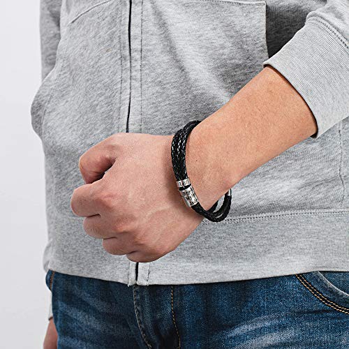 Lanm Personalized Men Black Braid Bracelet Custom Bracelet For Men With Small Custom Beads Men's Id Bracelet Father's Day Gifts #TOP2