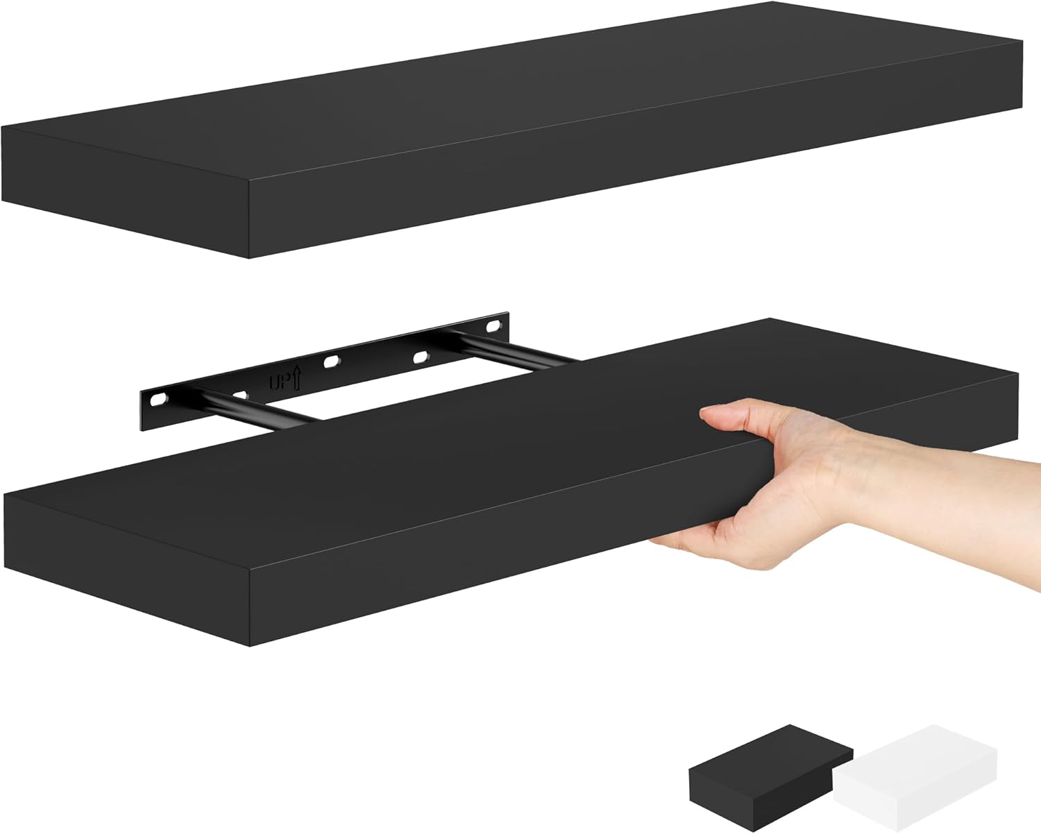 Bellsal Floating Shelves - White Engineered Wood Wall Shelf Set of 2, 24" Wall Mounted Floating Shelf for Kitchen, Living Room, Bedroom, Bathroom Storage, Book Shelf for Home Decor