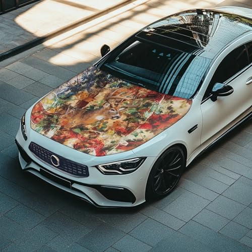 Image of Car Hood Cover for Compact Sedans SUV Trucks, 59x39 Inches Stretchable Auto Hood Wraps Vehicles Banner Deer Automotive Exterior Accessories