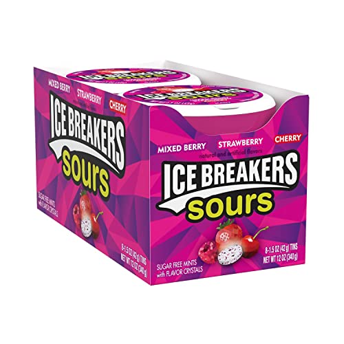 ICE BREAKERS Sours Mixed Berry. Strawberry and Cherry Flavored Sugar Free Breath Mints, Holiday, 1.5 oz Tins (8 Count) ICE BREAKERS Sours Mixed Berry. Strawberry and Cherry Flavored Sugar Free Breath Mints, Holiday, 1.5 oz Tins (8 Count)