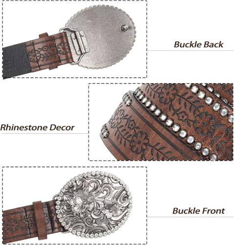 Image of Western-Leather-Belts-Women Vintage Waist-Belts with Hollow Out Flower