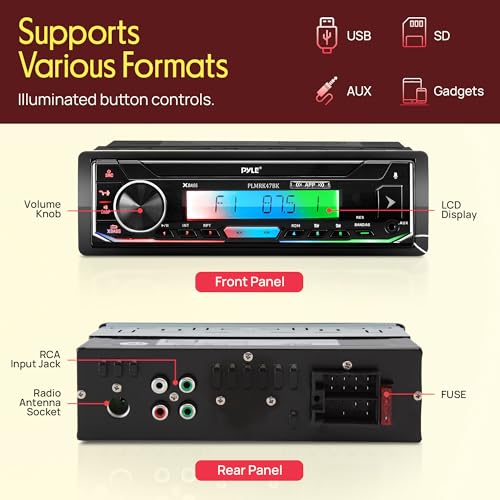 Image of Pyle Bluetooth Marine Receiver Stereo & Speaker Kit 300W Single DIN Boat Marine Head Unit l LCD, Mic, Hands-Free Calling, AUX, MP3 /USB /SD, AM /FM Radio, Remote - PLMRK47BK (Black)