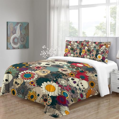 Parure de couette microfibre imprimé crâne 3D avec fermeture éclair - 5