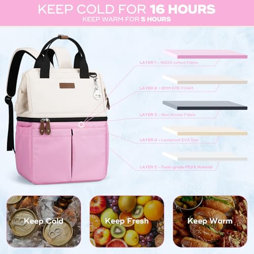 Image of Maelstrom Cooler Backpack, 36 Cans Insulated Backpack Cooler, Soft Leakproof Double Deck Cooler Bag, Lightweight Lunch Backpack for Men & Women,Perfect for Beach Travel, Camping & Work-Beige Pink | 36 Can,Keeps Food Cold For 16h,Ergonomic, Lightweight. Perfect For Men, Women, Beach, Hiking,Camping, Travel, Work