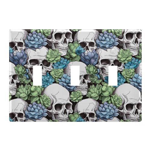 Light Switch Cover Skull Succulents Wall Plates for Electrical Outlets 3 Gang 202b3336