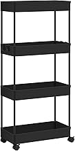 Klihome Carrito Cocina con Ruedas, Carro de Servicio de 4 Niveles, Carrito Auxiliar con 4 Ganchos, Carro de Almacenamiento para Cocina, Baño y Salón, Plástico y Metal, Negro