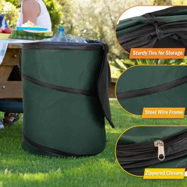 Collapsible Trash Can Camping Essentials 3-Pack - 46-Gal, 32-Gal and 23.1-Gal Outdoor Portable Pop Up Trash Cans for Parties, Laundry Hamper or Collapsible Yard Waste Bag/Leaf Bin by Wakeman Outdoors